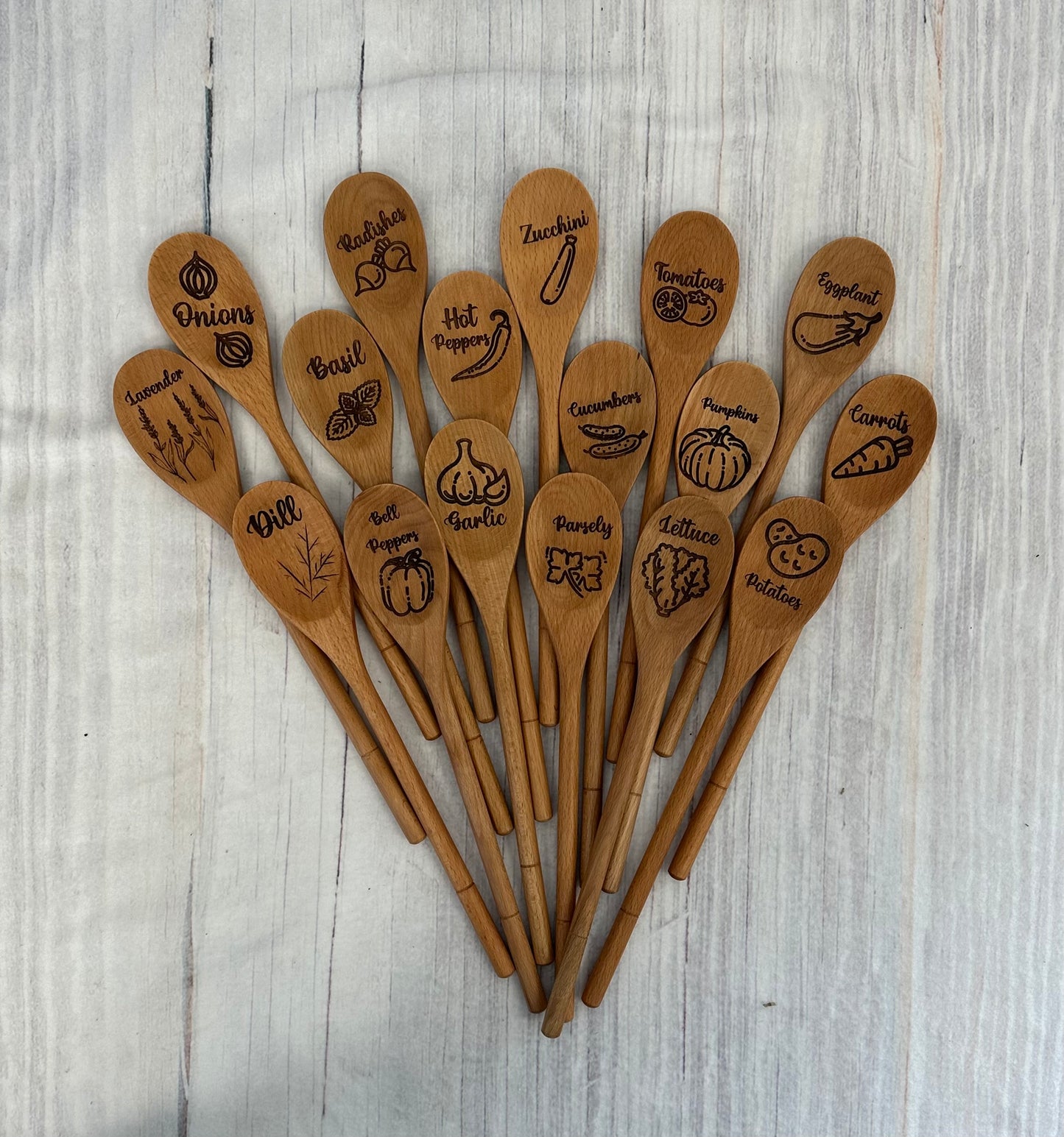 Garden Seed Markers- Sets of Five- Wooden Spoons- Non Toxic